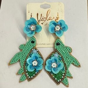 Turquoise Beaded Floral Earrings